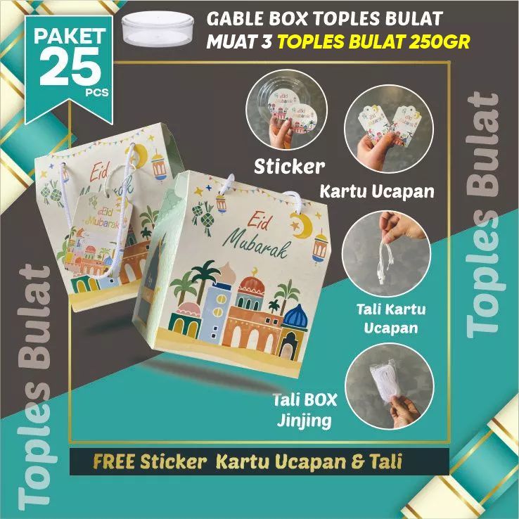 

25pcs Gable Box Lebaran Tali jinjing/ Box Hampers Kue Kering Idul Fitri Toples Bulat / KREM (Paket 25pcs)