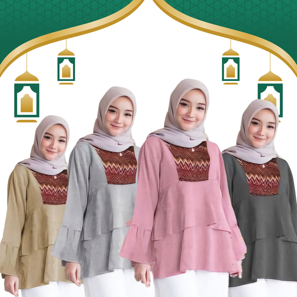CHERON 15378 - Blouse Lebaran 3098 Atasan Cewek Kekinian Pakaian Wanita Dewasa Warna Coksu Pink Abu 
