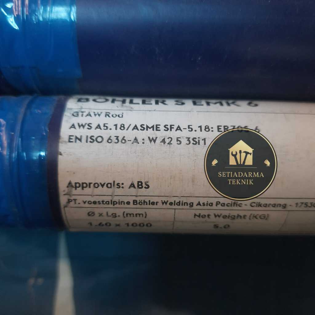 KAWAT LAS TIG / ARGON BOHLER S EMK 6  1.6MMx1000MM AWS-ER70S6 PER PACK 5KG