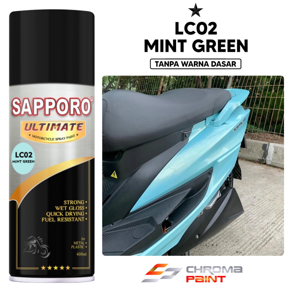 Sapporo Ultimate LC02 Mint Green - Cat Semprot Warna Hijau Pastel Glossy 400ml