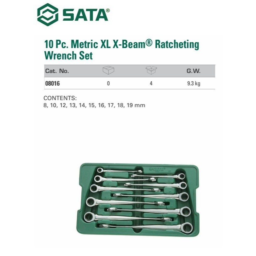 SATA - KUNCI RING PAS ANTI SAKIT RATCHET SET 10PCS 08016 SATA TOOLS