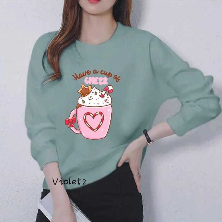 Kaos Atasan Lengan Panjang Wanita Dewasa Motif Have A Cup Bb Cheer Kekinian Kaos Long Sleeve Crewnec