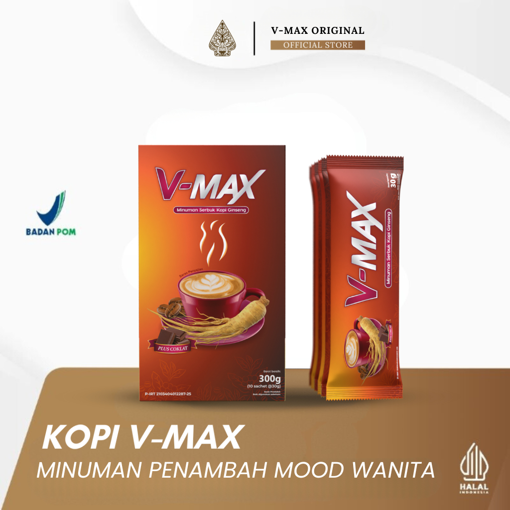 

Vmax Minuman Instan Rasa Cokelat Khusus Wanita 1 Box 10 Sachet Penambah gairah wanita BPOM