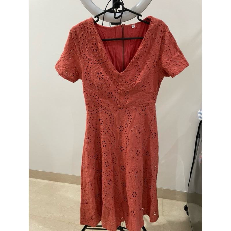 PRELOVED Lollie story midi dress renda lace merah red orange