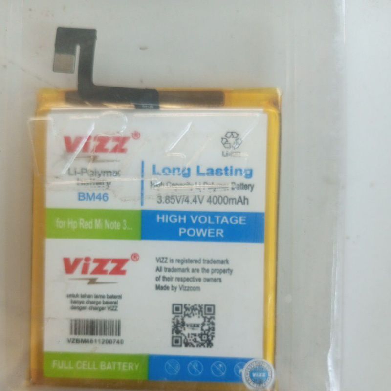 Baterai Doble power Xiaomi Note 3 Original Vizz