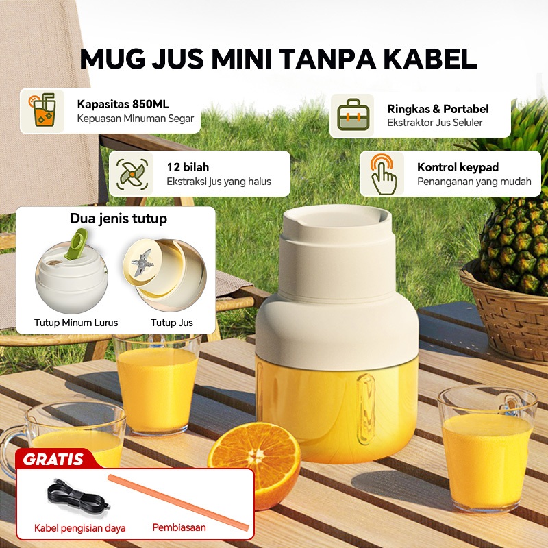 12 Bilah Mata Pisau850ml Blender Jus Mini Juicer Elektrik Portable Tanpa Ampas Terpisah Usb