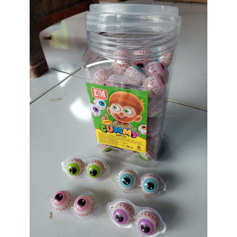 

permen lunak mata double eye gummy 1 toples isi 30 pasang