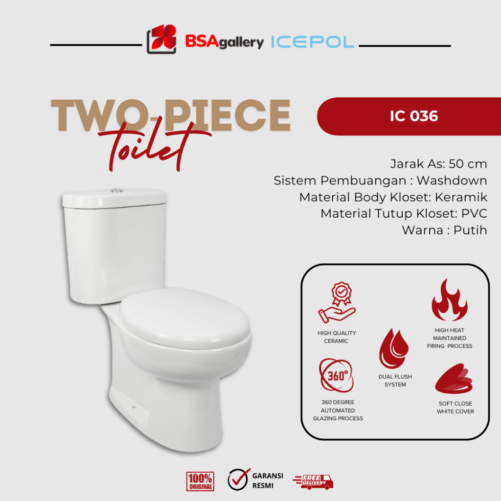 KLOSET DUDUK ICEPOL LENGKAP ALAT , TUTUP / KLOSET MURAH MODEL TOTO IC 036