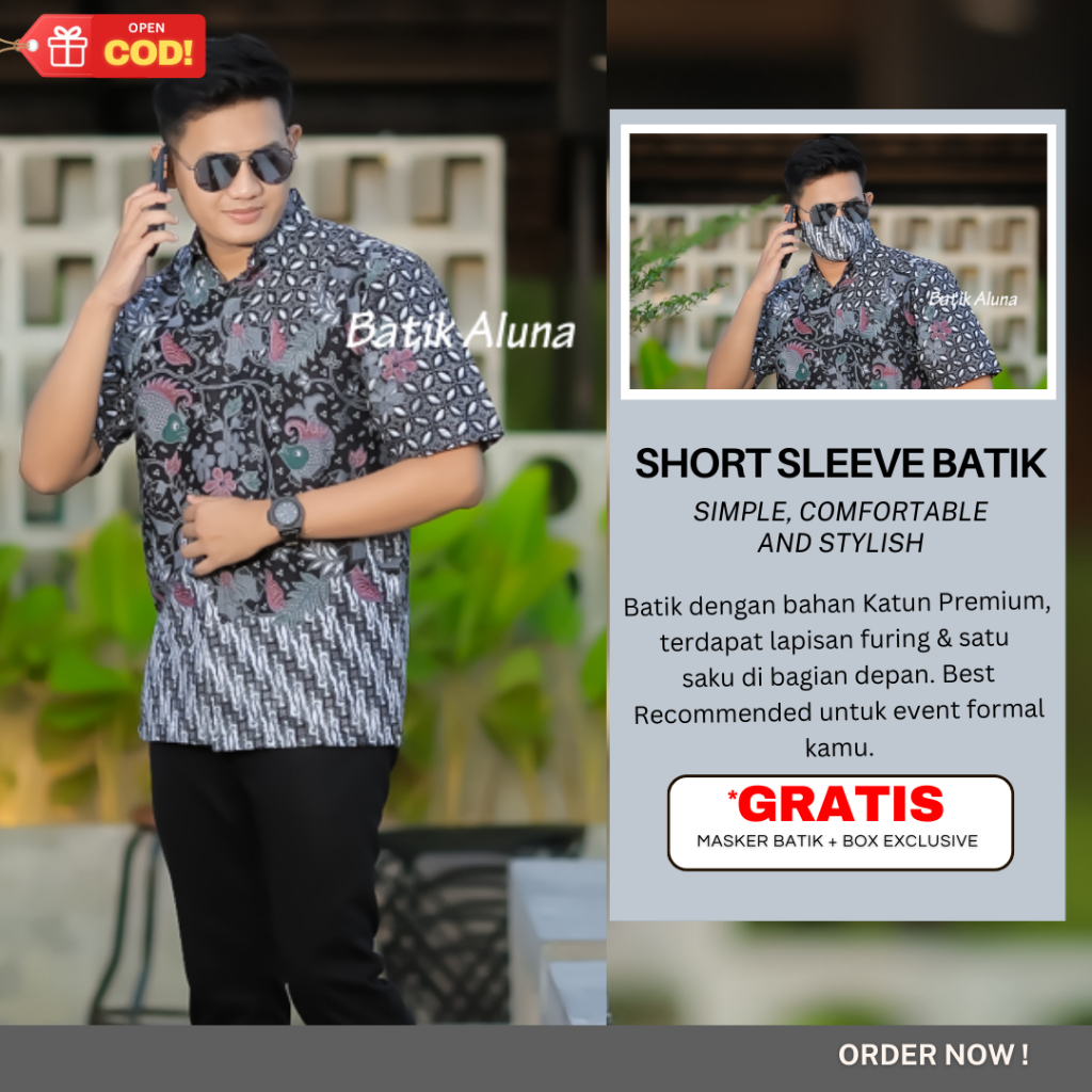 Baju Kemeja Batik Buat Kondangan Acara Pernikahan Furing Pria Lengan Pendek Simple Moderen Aluna