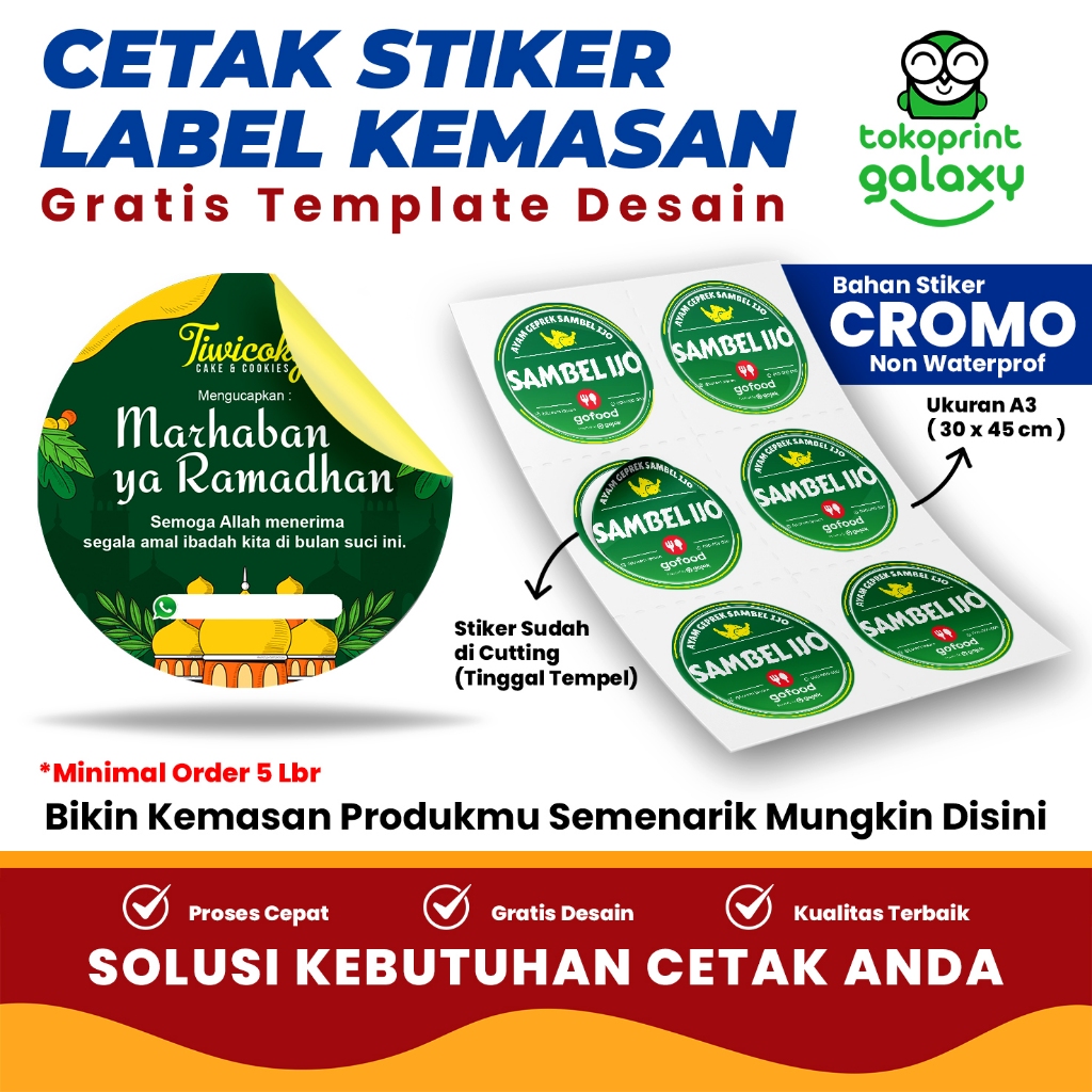 

Stiker Cromo Sticker Label Kemasan Makanan kiss cut cutting A3