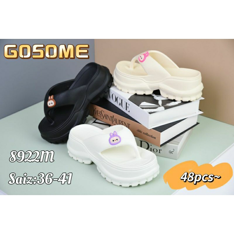 Sandal jepit wedges wanita karakter labubu size 36-41 merek gosome 8922M