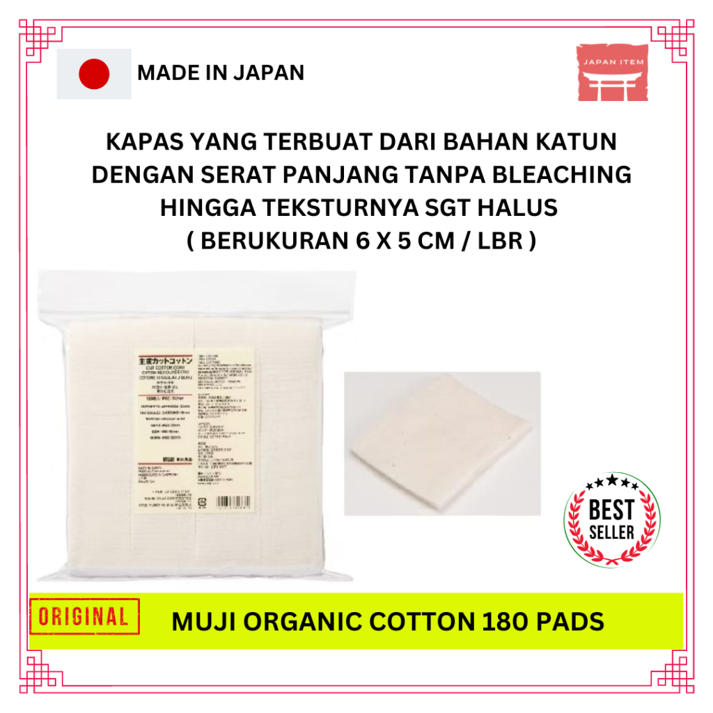 MUJI Organic Cotton kapas wajah organic isi 180 pads original Japan