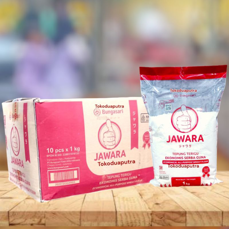 

Terigu Jawara ekonomis 1 kg X 10 bungkus / Tepung Terigu Jawara ekonomis 1 Kg / Tepung jawara untuk Gorengan dan jajajan pasar / Jawara 1 Kg