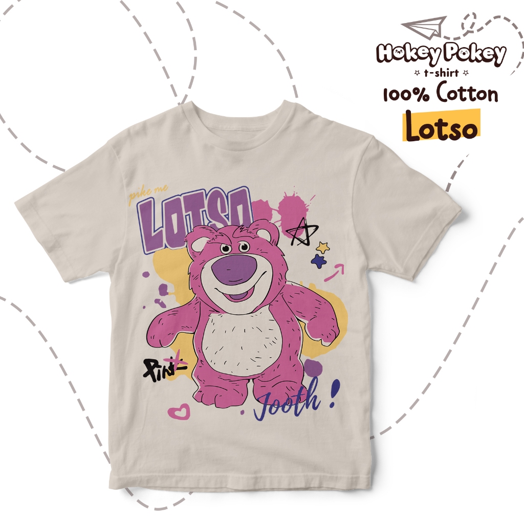 Baju Kaos T Shirt Anak Perempuan Katun Combed Motif Lotso Coklat Muda