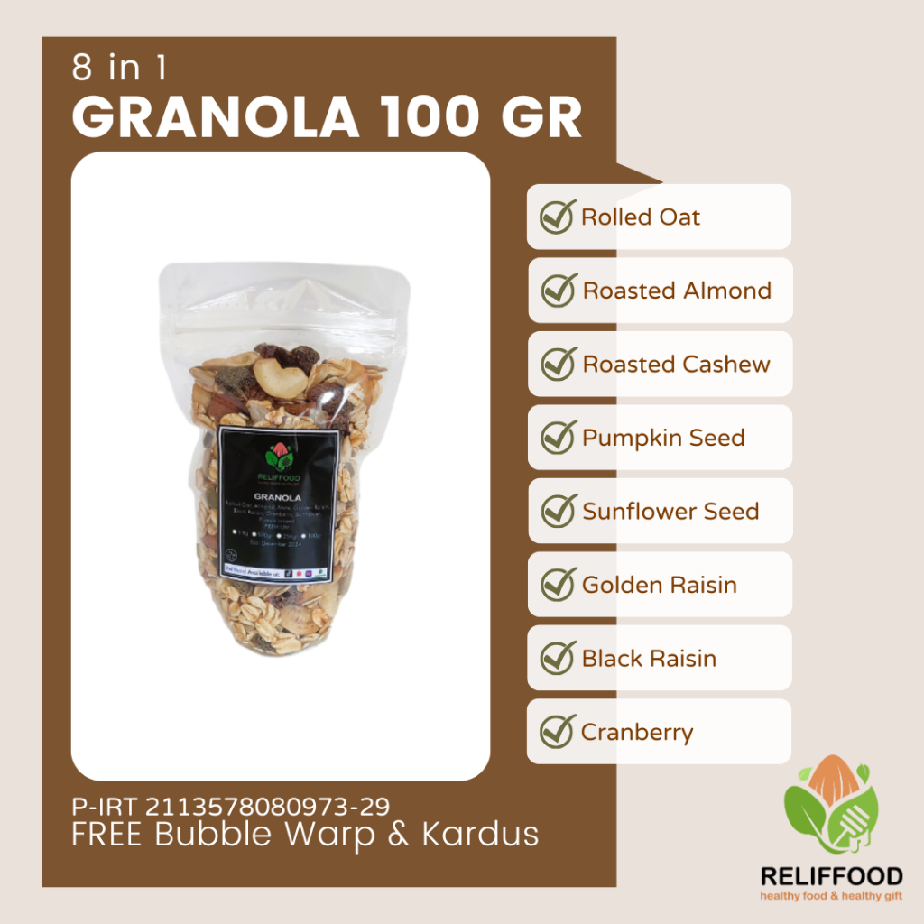 

GRANOLA 100 GRAM PREMIUM - OATMEAL SEREAL SARAPAN SEHAT PRAKTIS 8 IN 1