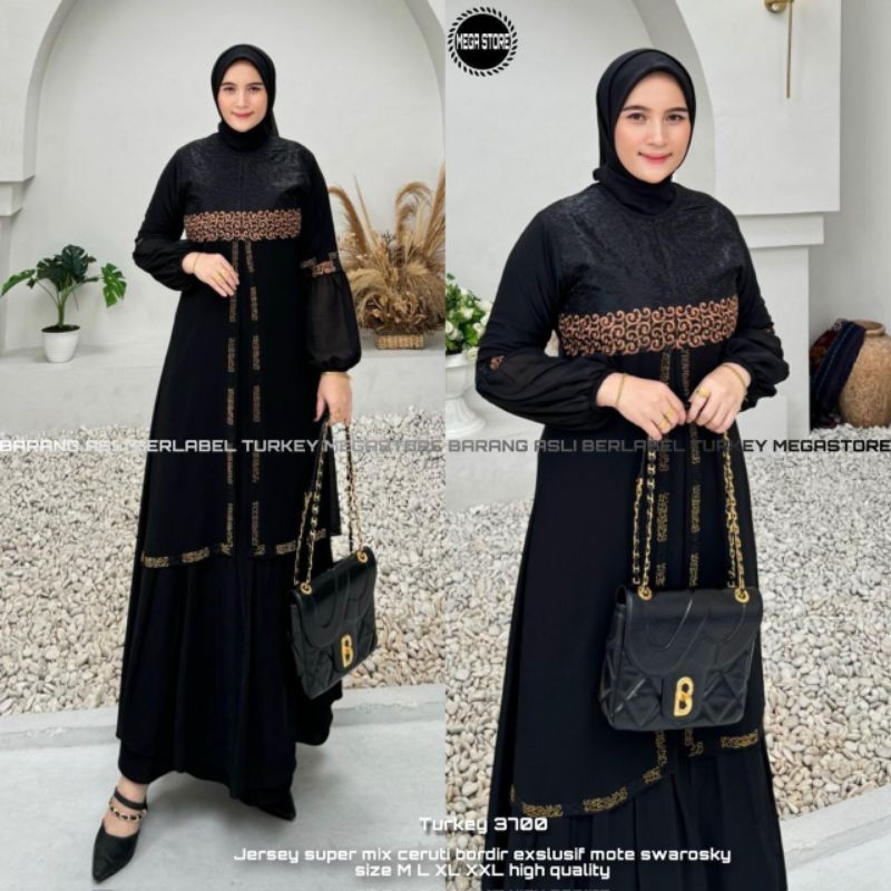 Gamis Abaya Turkey Mega store Black series Bahan Jersey mix Ceruty Premium Import Quality Baju Lebar