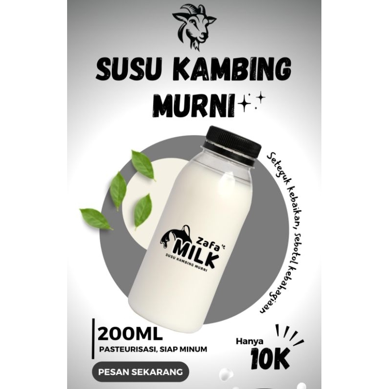 

Zafa Susu Kambing Murni Pasteurisasi Fresh Goat Milk Siap Minum Kemasan Botol Beku 200 ml