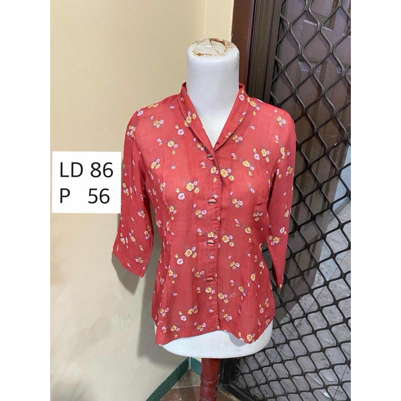 Kemeja Bunga Floral Vintage Jadul Atasan Wanita Sheer Nerawang - preloved