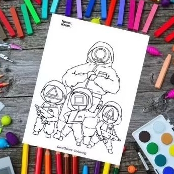 Kertas Mewarnai Anak Tema Squid Game 01 / Kertas Gambar (10 Lembar) / Kertas Mewarnai Anak TK / PAUD