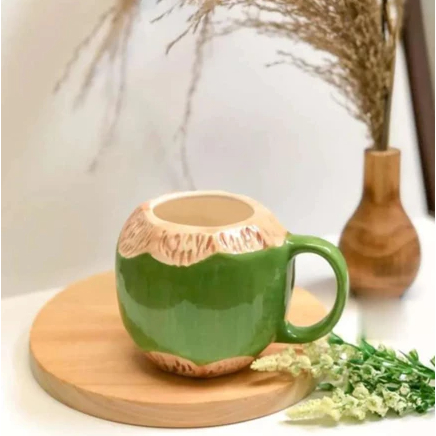 Gelas kelapa muda / mug coconut / mug kelapa degan keramik 3 dimensi / Cangkir keramik kelapa