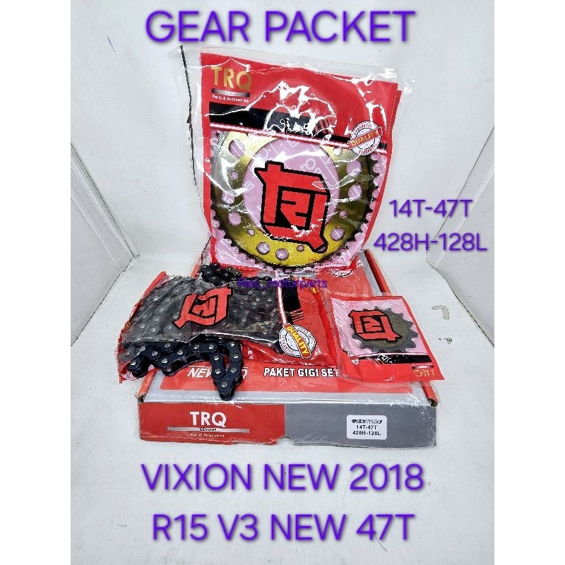 Gear packet (TRQ) VIXION NEW 2018 / R 15 V3 / R15 gir paket gigi set depan belakang baja kuningan