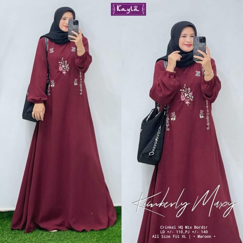 Kimberly Maxi Dress Bahan Crinkle mix Bordir ORI by Kayla