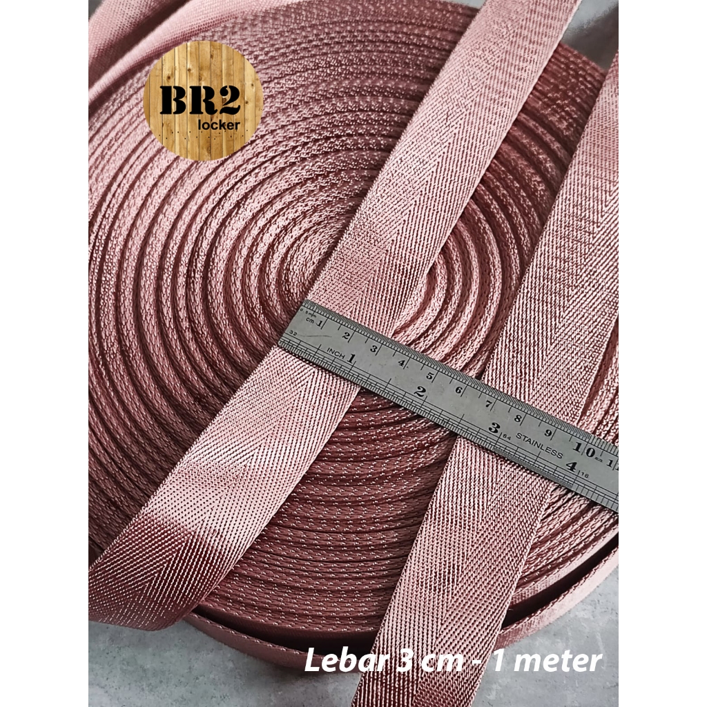 Tali Webbing Nylon Bisban Tas lebar 3 cm warna salem - per 1 meter