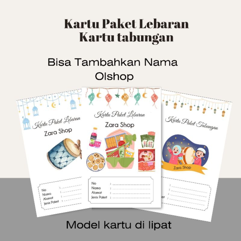 kartu paket pakai nama sendiri/iuran/arisan/kartu paket lebaran (bisa custom)