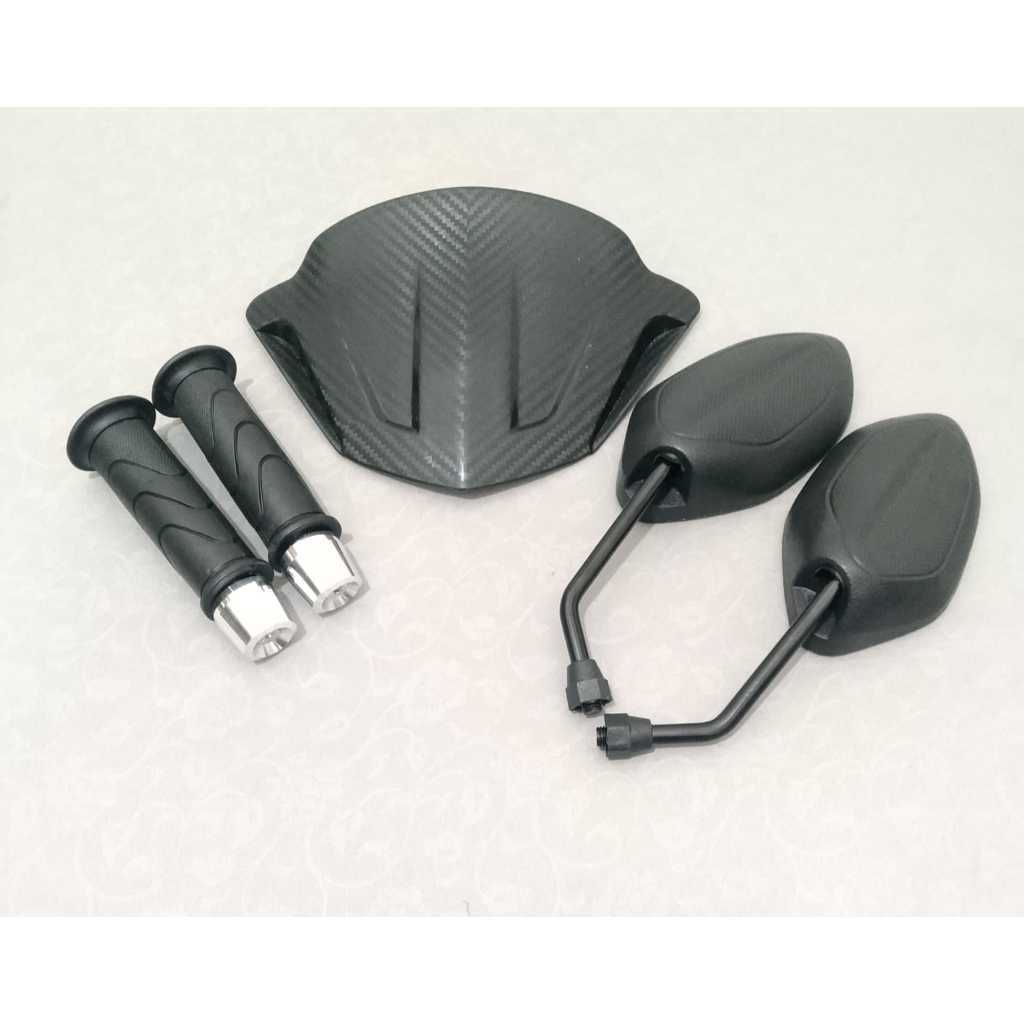 PAKET 4 IN 1 SPION STANDAR BAWAAN BEAT PLUS VISOR BEAT CARBU 2008-2012+HANDGRIP HONDA+JALU PCX
