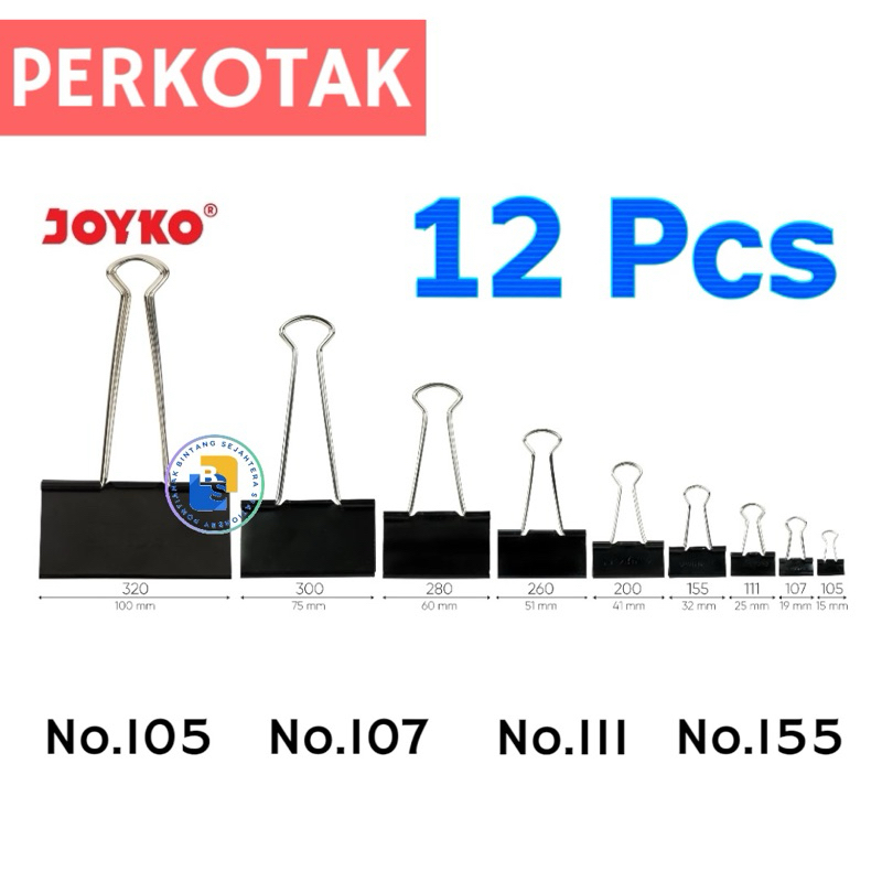 

12 Pcs - Binder Clip JOYKO No. 105 / 107 / 111 / 155
