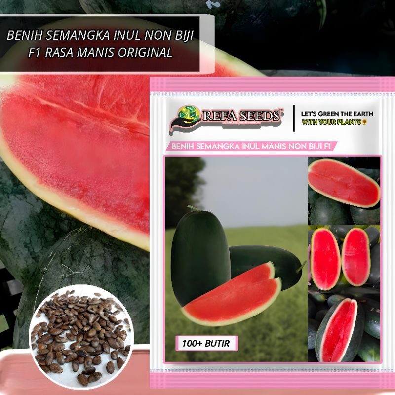 1 Pak 100 Biji Benih Buah Semangka Inul Non Biji F1 Rasa Manis Original 100% / Benih semangka