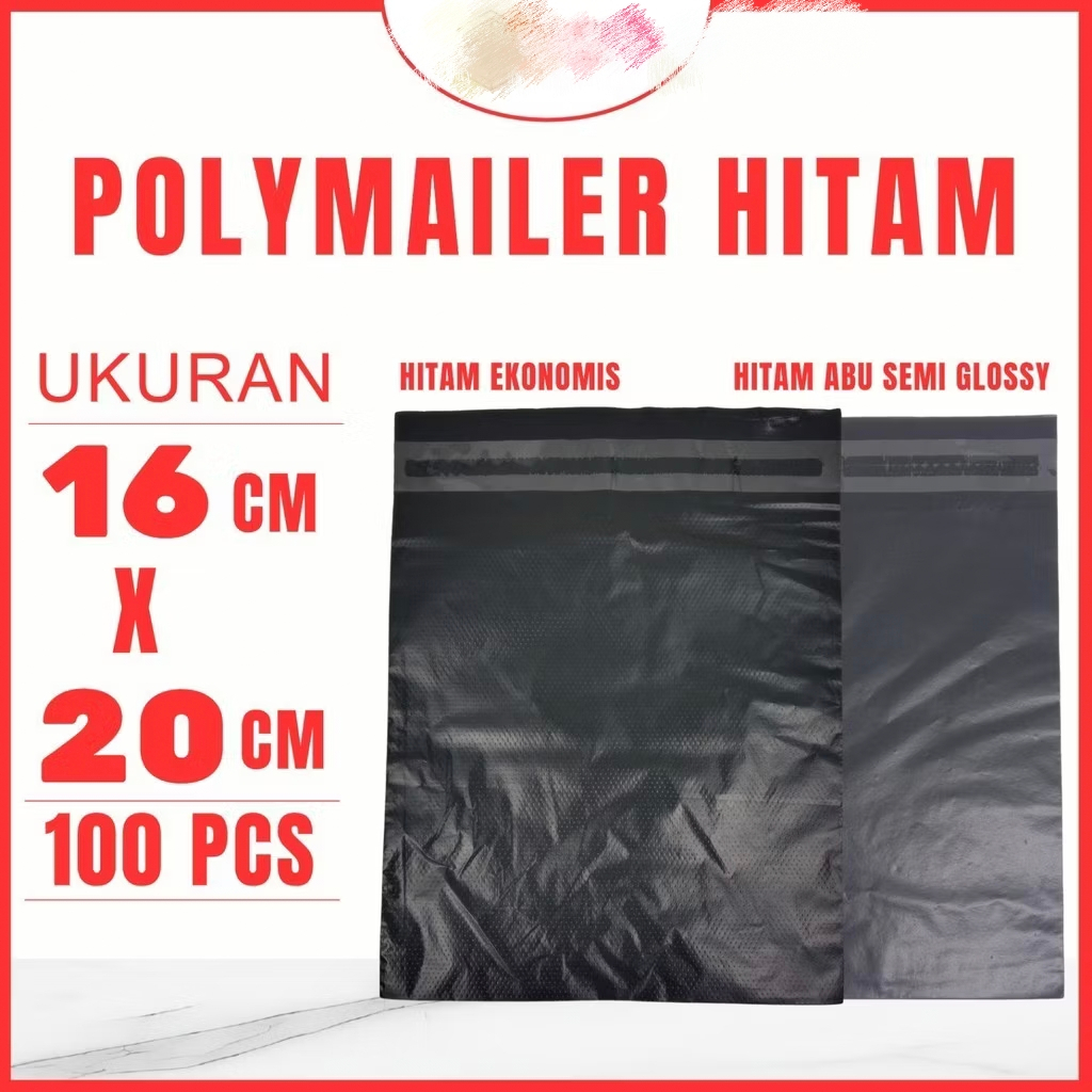 Kantong plastik packing polymailer hitam ekonomis 16x20 16 x 20 cm plastik online shop