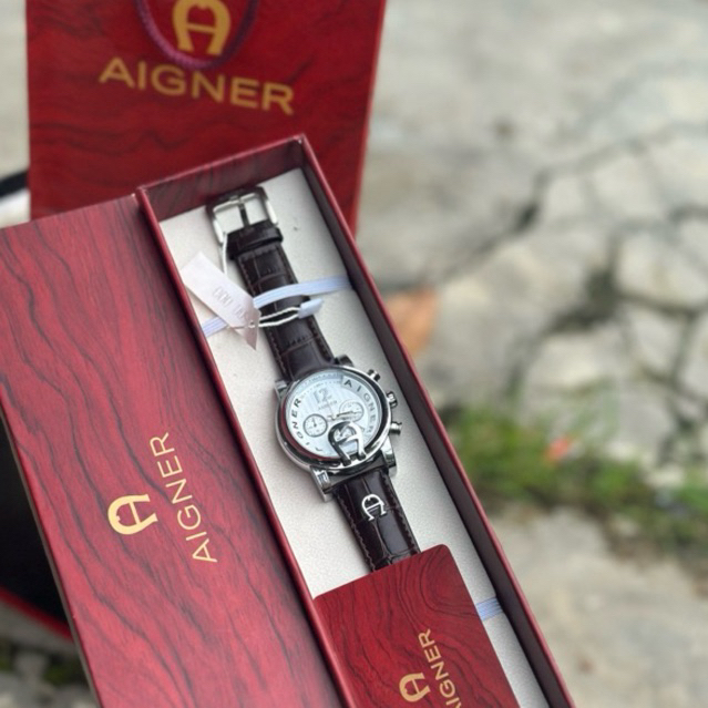 Jam Tangan Pria/Cowok  AIGNER Bahan Kulit Chrono tanggal aktif || Diaameter 4.5cm || FREE+box +buku 