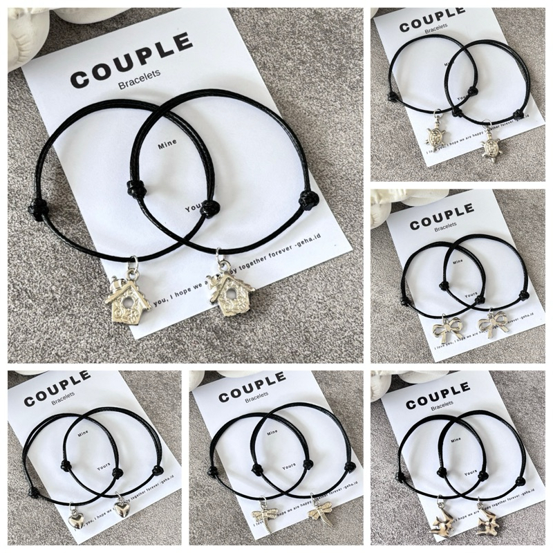 (2pcs) GELANG COUPLE PASANGAN - GELANG COUPLE LIONTIN SILVER / GELANG COUPLE VIRAL / GELANG COUPLE B