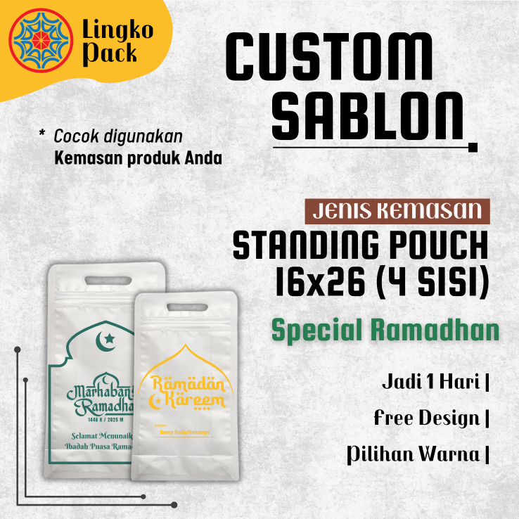 (KEMASAN RAMADHAN) POUCH STANDING 16X26 (4 SISI) | FREE DESIGN | POUCH UMROH | POUCH HAJI | POUCH MA