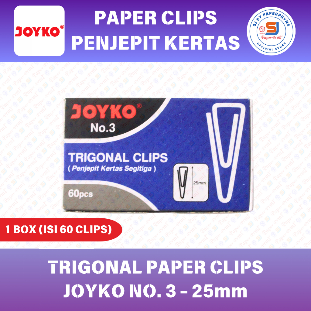 

Trigonal Paper Clips / Penjepit Kertas Segitiga Joyko No. 3 - 25mm (1 BOX ISI 60 CLIPS)
