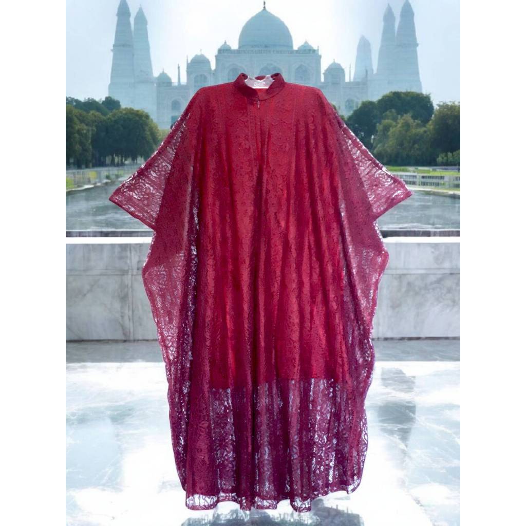 KAFTAN PESTA BROKAT MAROON LD INNER 124 PB 128 NEW