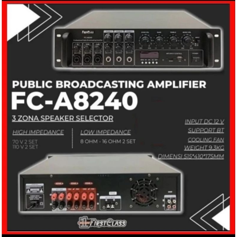 Power Amplifier Toa Masjid Firstclass FC-A8240 ( 260 watt) Bluetooth Original