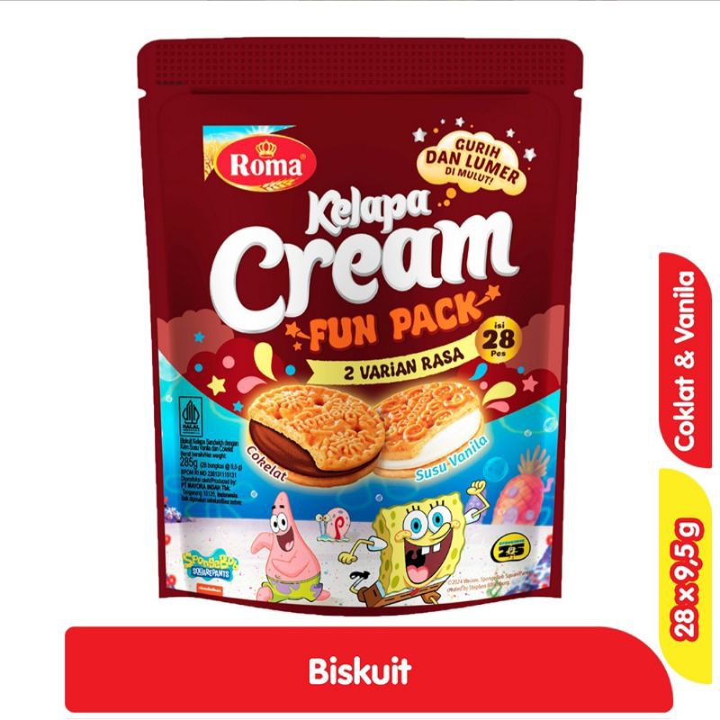 

Roma Biskuit Fun Pack Krim Kelapa Rasa Cokelat & Susu Vanila 285 g