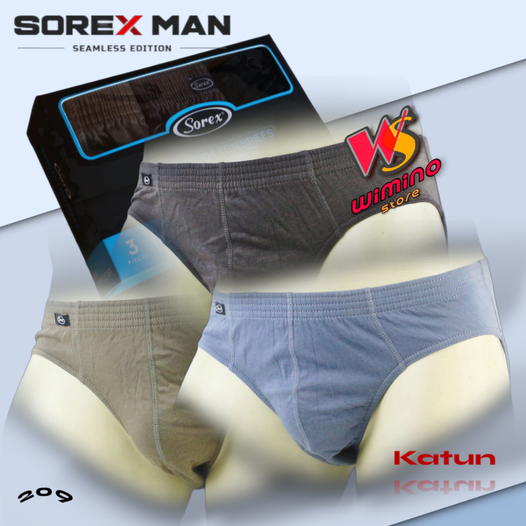 W209 (3 - 6 Pcs) Sorex Celana Dalam Pria Dewasa Katun, Celana Dalam Pria Sorex Katun Size S - XL