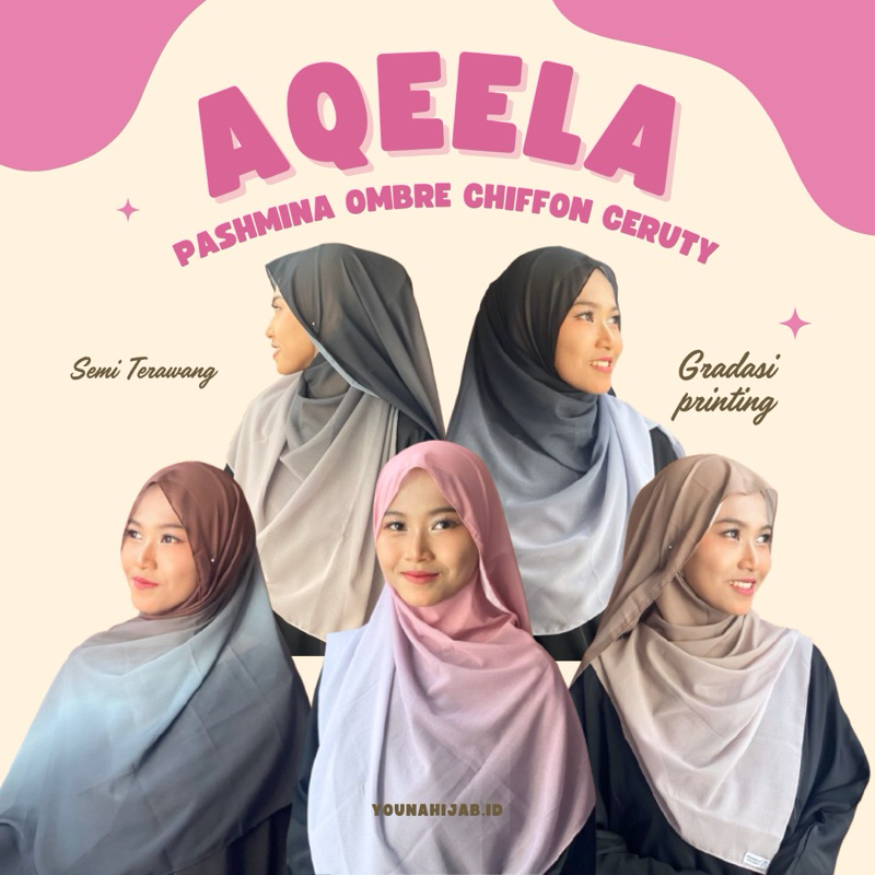 YOUNAHIJAB - AQEELA Pashmina Ombre Chiffon Ceruty / Pasmina Gradasi 75 x 180