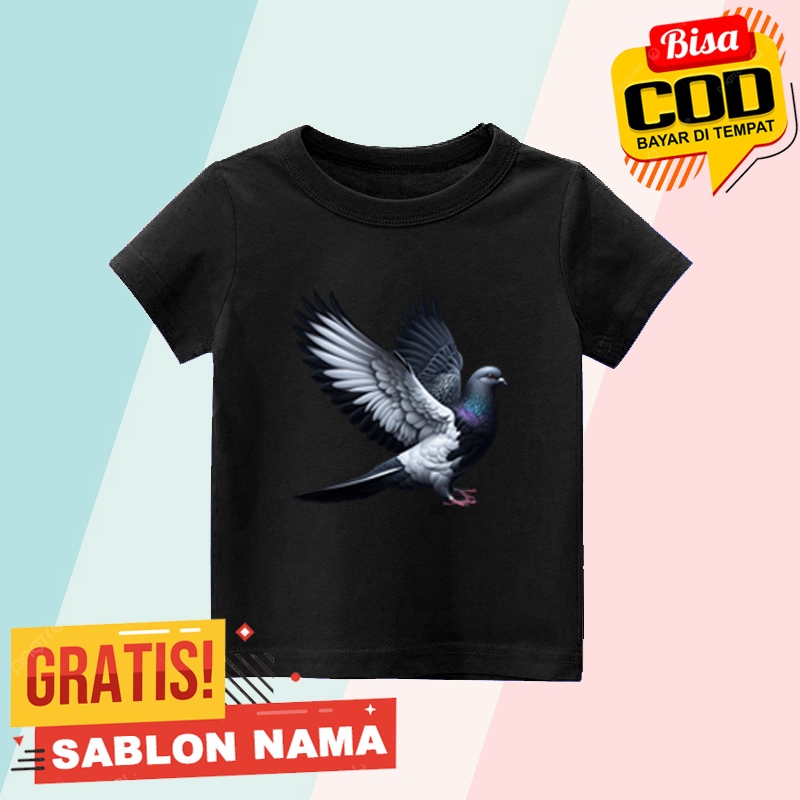 Kaos Anak Merpati Balap Hitam / Baju Anak Laki Laki & Perempuan Merpati Balap Hitam