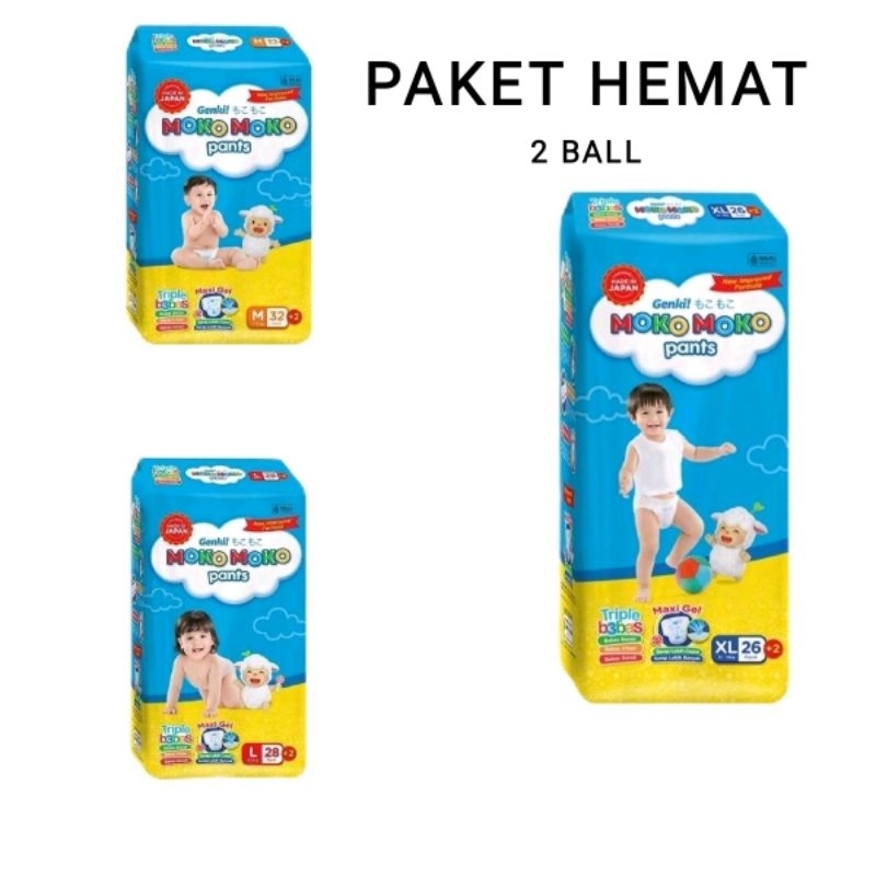 GENKI MOKO MOKO PANTS (PAKET 2 LEBIH HEMAT) DIAPERS POPOK BAYI