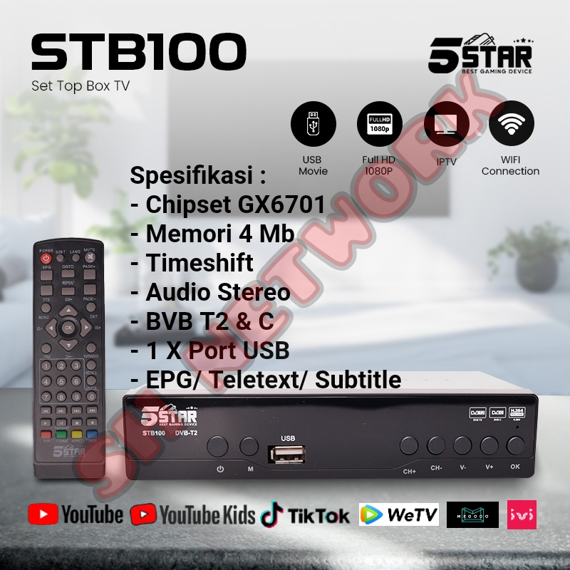 Set Top Box TV Digital 5Star STB100 DVB T2 STB Super HD 168 Gol Kijang Nextron TR1000SE Bisa YouTube