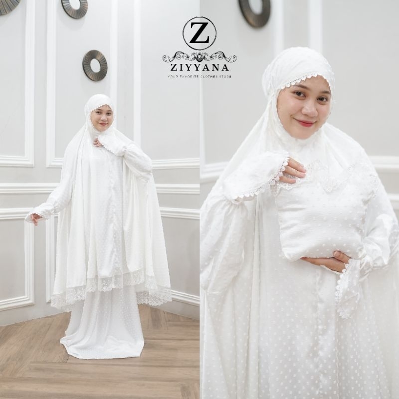mukena umrah silk 2in1 jumbo - uragiri silk premium | mukena lebaran umroh hajian putih renda modis 