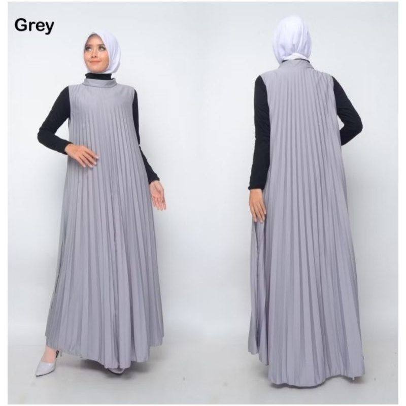 LONG DRESS OVERALL PLISKET ONECK MAYUNG | GAMIS PLISKET INNER TANPA LENGAN | MAXI DRESS PANJANG
