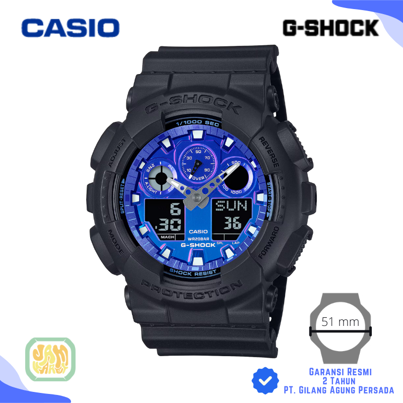 JAM TANGAN PRIA CASIO G-SHOCK GA-100FL-1A ORIGINAL - GSHOCK GA 100FL 1ADR HITAM BIRU