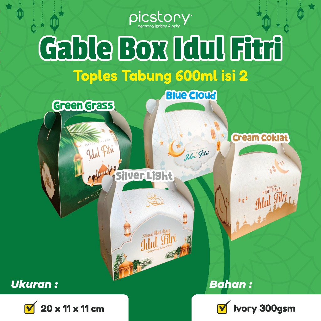 

Gable Box Lebaran 20x11x11 cm/ Box Toples Kue 600ml isi 2/ Box Hampers Idul Fitri/ Box Lebaran Parcel/ Souvenir Gift Eid Mubarak