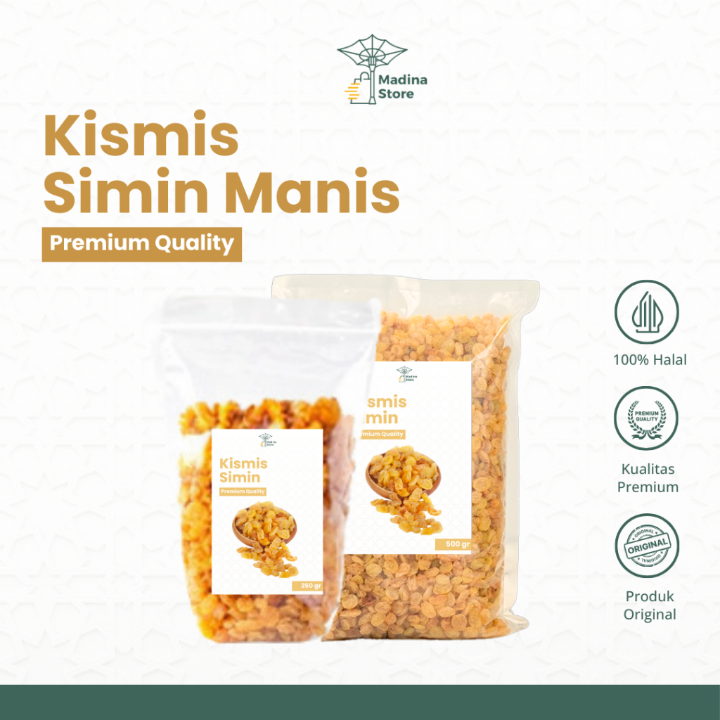 

Kismis SIMIN /Kismis Manis / Kismis Anggur Kristal Warna Emas Rasa Manis Oleh Oleh Haji dan Umroh