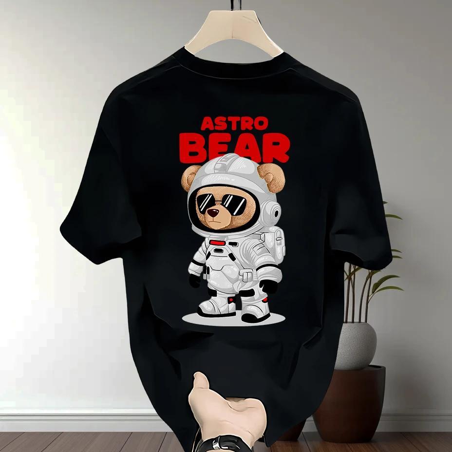 Kaos katun kasual lengan pendek beruang ruang atasan pria Amerika